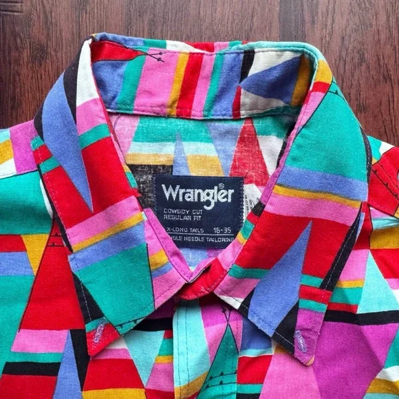 Vintage 80s Wrangler Brushpopper Shirt Mens 16-35 Cowboy Cut Teepee Western - Picture 5 of 16